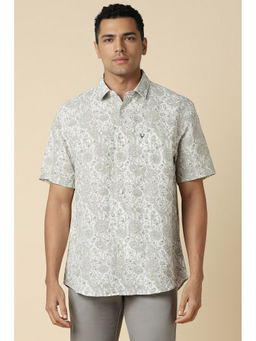 Allen Solly - Men Olive Slim Fit Print Half Sleeves Casual Shirt