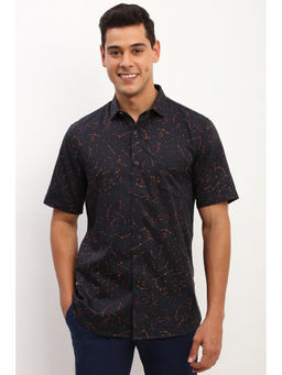 Allen Solly - Men Black Slim Fit Print Half Sleeves Casual Shirt