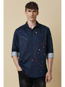 Allen Solly - Men Navy Blue Slim Fit Print Full Sleeves Casual Shirt