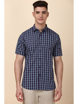 Allen Solly - Men Navy Blue Slim Checks Half Sleeves Casual Shirt