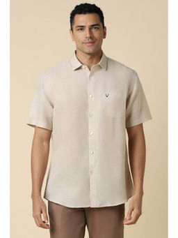Allen Solly - Men Beige Slim Fit Textured Half Sleeves Casual Shirt