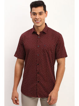 Allen Solly - Men Maroon Slim Fit Print Half Sleeves Casual Shirt
