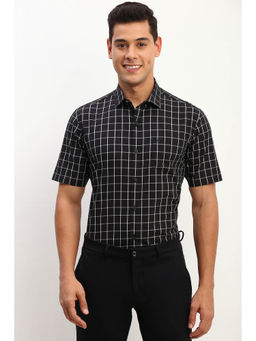 Allen Solly - Men Black Slim Fit Checks Half Sleeves Formal Shirt