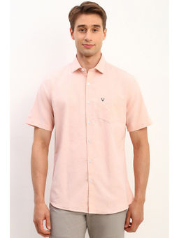 Allen Solly - Men Peach Slim Fit Solid Half Sleeves Casual Shirt