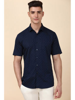 Allen Solly - Men Navy Blue Slim Print Half Sleeves Casual Shirt