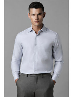 Louis Philippe - Men Blue Regular Fit Self Design Full Sleeves Formal Shirt