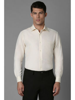 Louis Philippe - Men Beige Regular Fit Self Design Full Sleeves Formal Shirt