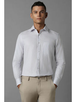 Louis Philippe - Men Blue Regular Stripes Full Sleeves Formal Shirt