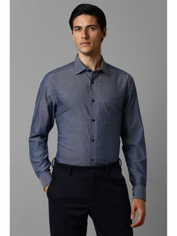 Louis Philippe - Men Navy Blue Regular Fit Self Design Full Sleeves Formal Shirt