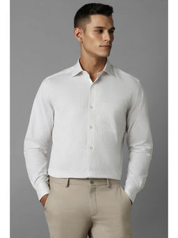 Louis Philippe - Men White Regular Fit Self Design Full Sleeves Formal Shirt