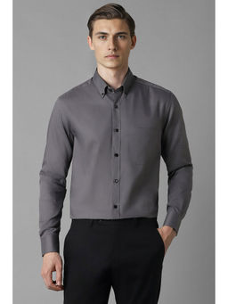 Louis Philippe - Men Grey Regular Fit Solid Full Sleeves Formal Shirt