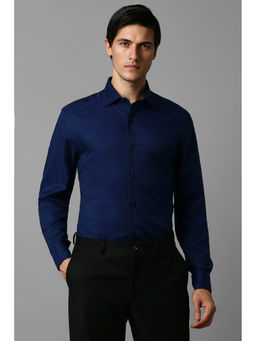 Louis Philippe - Men Navy Blue Regular Fit Print Full Sleeves Formal Shirt