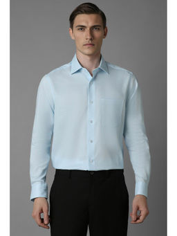 Louis Philippe - Men Blue Regular Fit Textured Full Sleeves Formal Shirt