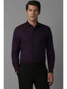 Louis Philippe - Men Navy Blue Regular Fit Self Design Full Sleeves Formal Shirt