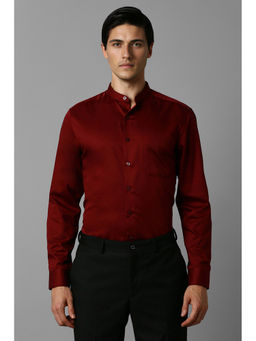 Louis Philippe - Men Maroon Slim Fit Solid Full Sleeves Formal Shirt