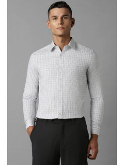 Louis Philippe - Men White Slim Fit Checks Full Sleeves Formal Shirt