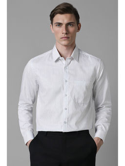Louis Philippe - Men White Slim Fit Stripes Full Sleeves Formal Shirt
