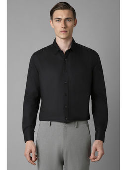 Louis Philippe - Men Black Slim Fit Textured Full Sleeves Formal Shirt
