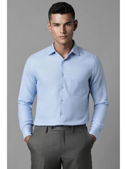 Louis Philippe - Men Blue Slim Fit Textured Full Sleeves Formal Shirt