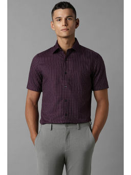 Louis Philippe - Men Purple Regular Fit Checks Half Sleeves Formal Shirt