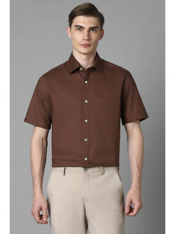 Louis Philippe - Men Brown Regular Fit Self Design Half Sleeves Formal Shirt