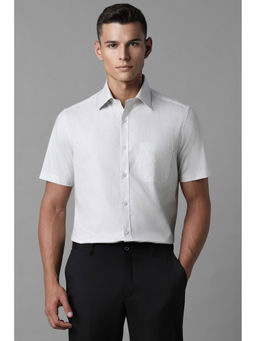 Louis Philippe - Men Off White Regular Fit Print Half Sleeves Formal Shirt