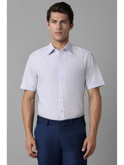 Louis Philippe - Men Lavender Regular Fit Checks Half Sleeves Formal Shirt