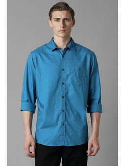 Louis Philippe - Men Blue Slim Fit Print Full Sleeves Casual Shirt