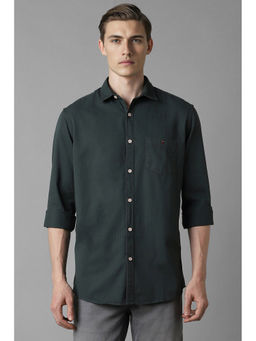 Louis Philippe - Men Dark Green Slim Fit Solid Full Sleeves Casual Shirt