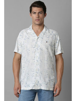 Louis Philippe - Men White Slim Print Half Sleeves Casual Collar Shirt