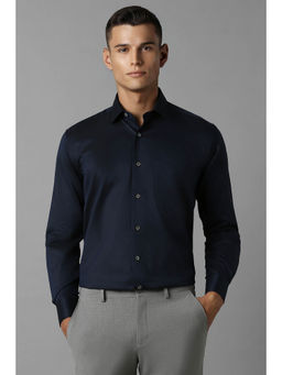 Louis Philippe - Men Navy Blue Regular Fit Self Design Full Sleeves Formal Shirt