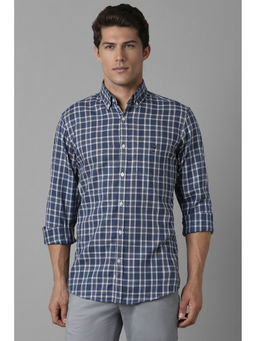 Louis Philippe - Men Navy Blue Slim Checks Full Sleeves Casual Shirt