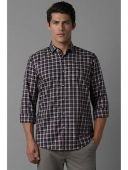 Louis Philippe - Men Maroon Slim Fit Checks Full Sleeves Casual Shirt