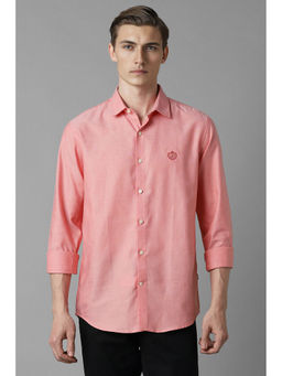 Louis Philippe - Men Peach Super Slim Fit Solid Full Sleeves Casual Shirt