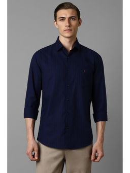 Louis Philippe - Men Navy Blue Slim Fit Stripes Full Sleeves Casual Shirt