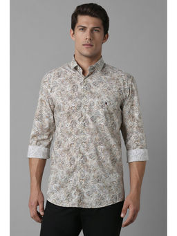 Louis Philippe - Men Grey Slim Fit Print Full Sleeves Casual Shirt