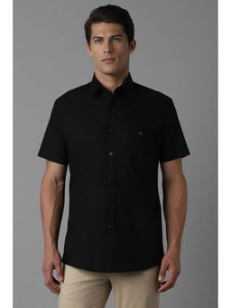 Louis Philippe - Men Black Slim Fit Solid Half Sleeves Casual Shirt