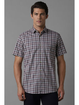 Louis Philippe - Men Grey Slim Fit Checks Half Sleeves Casual Shirt