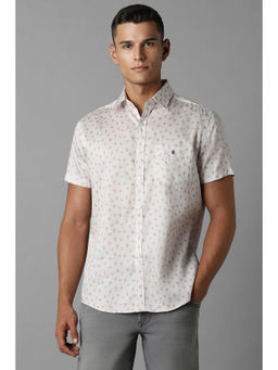 Louis Philippe - Men Off White Slim Fit Print Half Sleeves Casual Shirt