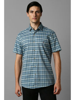 Louis Philippe - Men Blue Slim Fit Checks Half Sleeves Casual Shirt