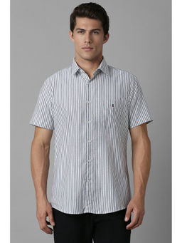 Louis Philippe - Men Grey Slim Fit Stripes Half Sleeves Casual Shirt