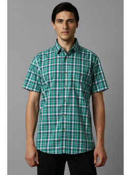 Louis Philippe - Men Green Slim Fit Checks Half Sleeves Casual Shirt