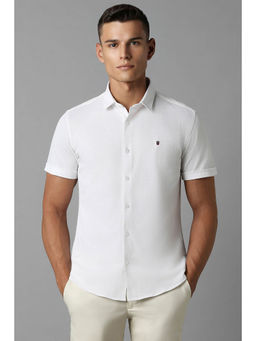 Louis Philippe - Men White Super Slim Fit Textured Half Sleeves Casual Shirt
