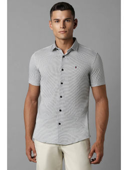 Louis Philippe - Men Black and White Super Slim Fit Checks Half Sleeves Casual Shirt