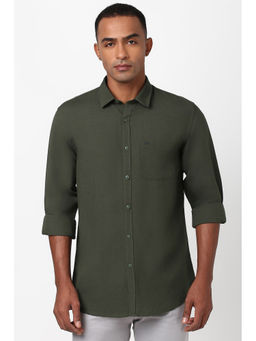 Peter England - Men Olive Slim Fit Solid Shirt