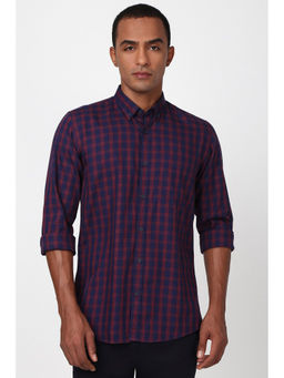 Peter England - Men Navy Blue Slim Fit Checks Shirt