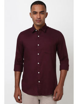 Peter England - Men Maroon Slim Fit Solid Shirt
