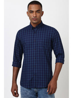Peter England - Men Navy Blue Slim Checks Shirt