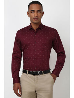 Peter England - Men Maroon Print Regular Fit Formal Shirt