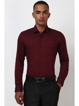 Peter England - Men Maroon Textured Slim Fit Formal Shirt
